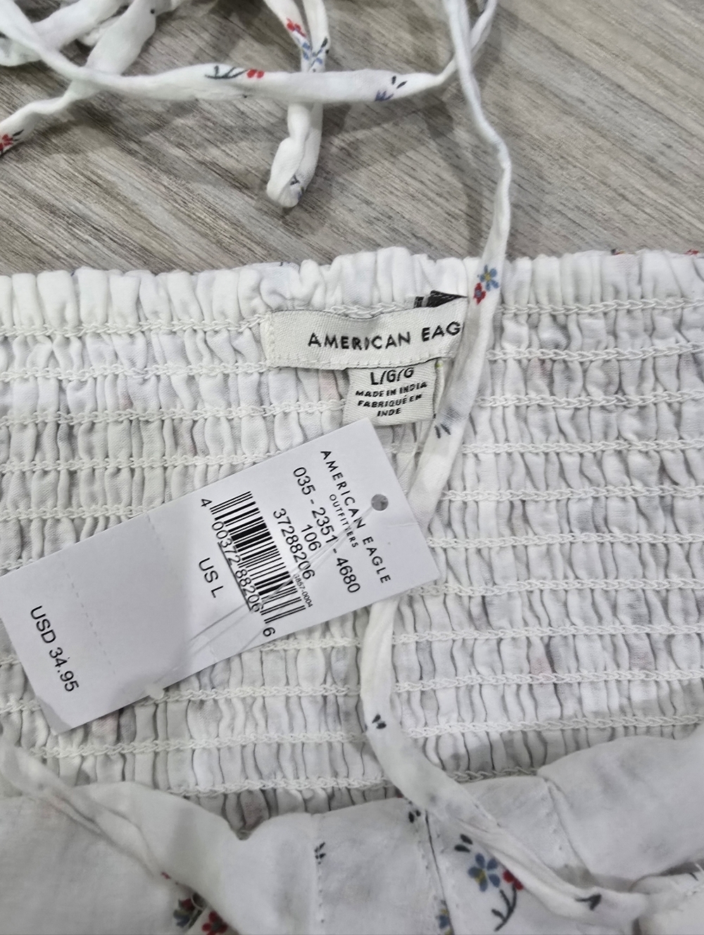 American Eagle White Floral Ruched Halter Crop Top Size L NWT - Picture 4 of 6